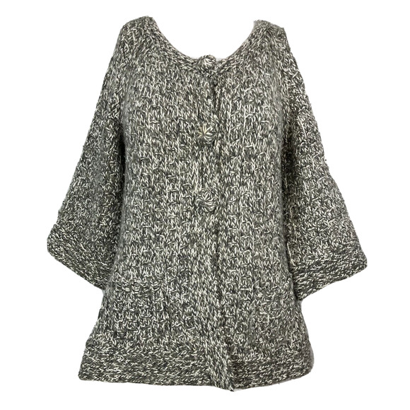 Fenn Wright Manson Cardigan Womens Sz L Gray White Knit‎ Sweater Alpaca Wool - Picture 1 of 7